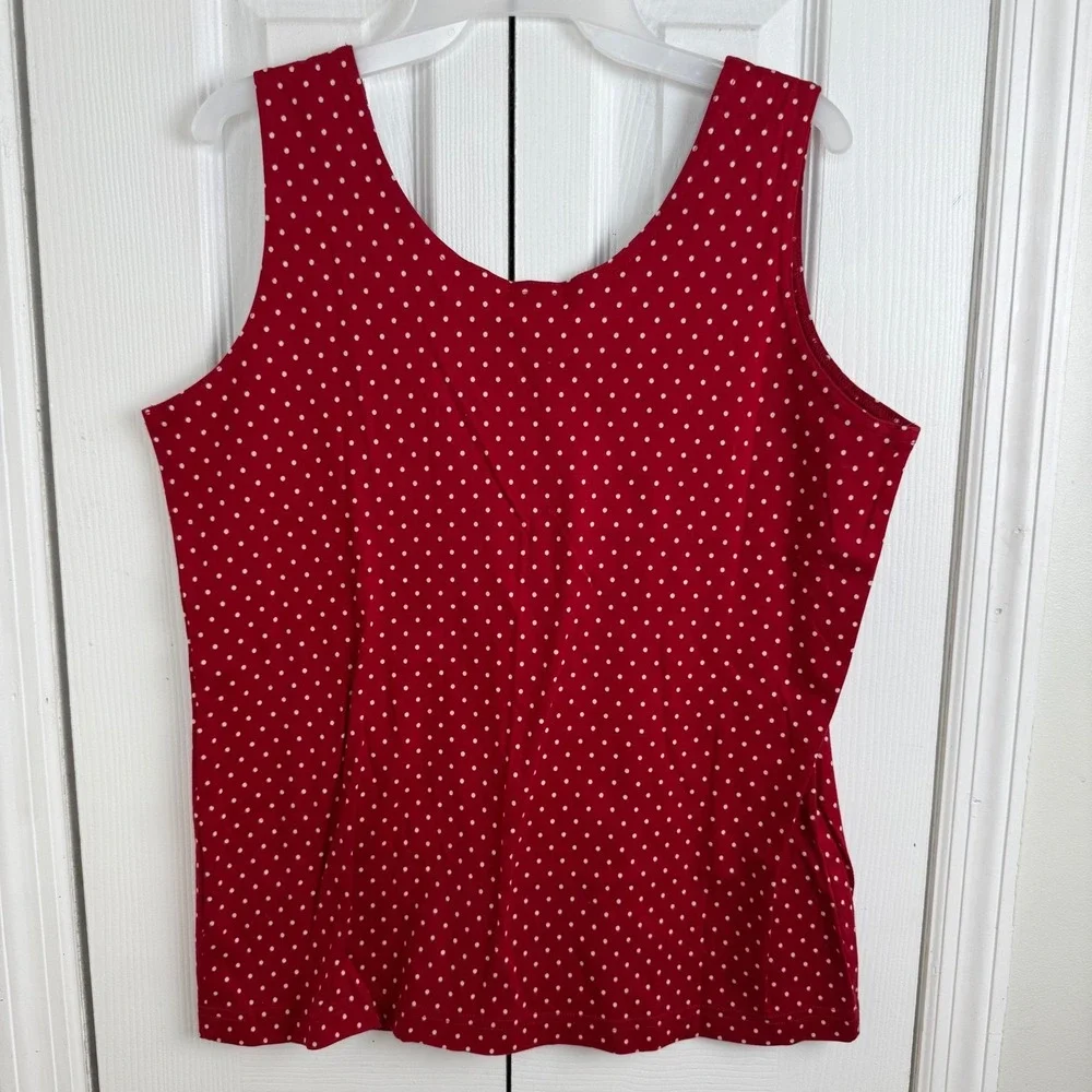 Lands End Red Polka‎ Dot Tank Top Womens L 14 16 Retro Pinup Cottagecore